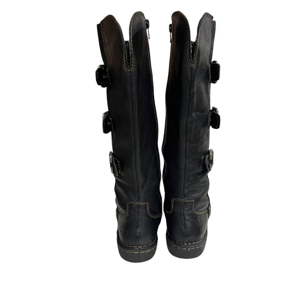 Born Black Leather Tall Knee High Riding Boots Stacked Heel Size 7.5 / 38.5 - Picture 4 of 7